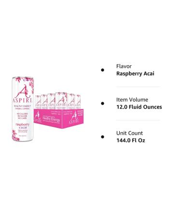 Aspire Healthy Energy Drink - Natural Caffeine, No Calories, Sugar, or Carbs | Vitamins B, C, Biotin | No Preservatives, Gluten Free | Vegan, Kosher, Keto-Friendly | 12 oz Can, Raspberry Acai (Pack of 12) - Buy Online on GoSupps.com