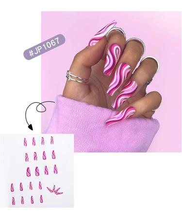 Coffin Shiny False Nails Long Ballet Flats Press Full Cover Acrylic False Nails Glue on Nails 24 Pieces for Women and Girls - Buy Online on GoSupps.com