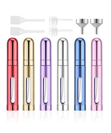 Lil Ray 12ml Portable Mini Perfume Atomizer(6 PCS),Refilable Small Spray Bottle for Travel, Empty Pocket Cologne Sprayer, Glass inner and Aluminum Housing(0.4Oz,Pack of 6 with different colors) 6 Colors