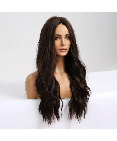 24 Inch Dark Brown Synthetic Wavy Wig for Women - Middle Part Body Wave Cosplay Wig - Buy Online on GoSupps.com