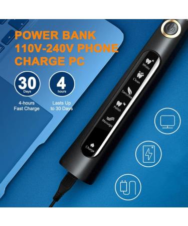 FamiHealth Rechargeable Electric Sonic Toothbrush for Adults - 5 Modes, 10 Heads, Black - Buy Online on GoSupps.com