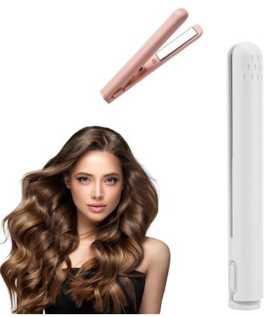 Portrait Mini Dual-Purpose Curling Iron Ceramic Mini Hair Curler Upgrade 2-in-1 USB Hair Straightener Curling Iron Portable Hair Straightener Travel Curling Wand 6.7in White