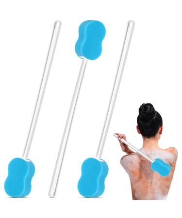 Norme 3 Pcs 22.4 Inch Long Handle Back Bath Sponge Lightweight Sponge on a Stick Body Cleaning Handled Washer Scrubber for Foot Body Limited Range of Motion  Blue