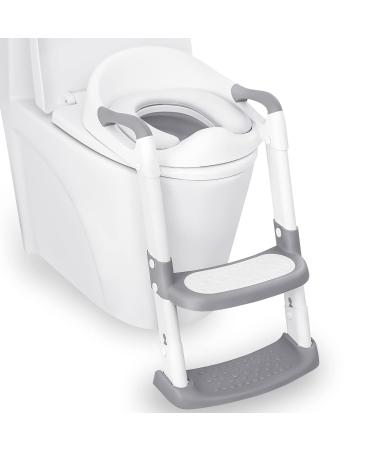 JASSONE Potty Training Seat, Toddler Step Stool, 2 in 1 Potty Training Toilet for Kids, Baby Seat with Splash Guard and Anti-Slip Pad for Boys Girls Potty Training, Grey Gray
