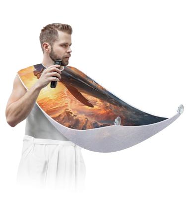 Animal Dolphin Sunset Beard Bib Apron Beard Hair Catcher for Men Shaving Fathers Day Anniversary Christmas Gifts for Dad Husband Beard Bib with 2 Suction Cups