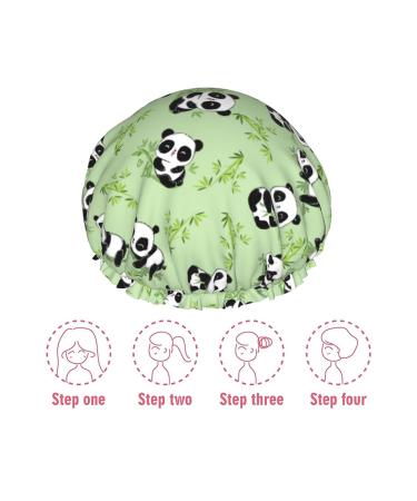 Bamboo Reusable Shower Cap with Sketch Panda Design | Waterproof Double Layer Bathing Hat for Women, Kids, and Men - Buy Online on GoSupps.com