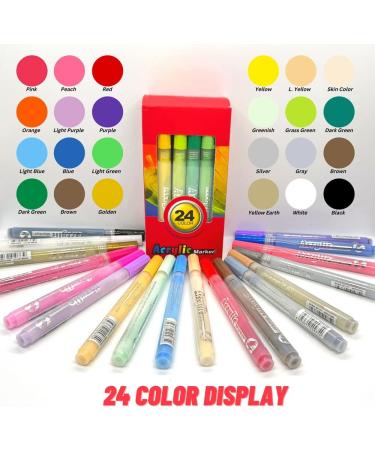 Acrylic Paint Pens - 24 Colors Medium Fine Tip Markers for Metal, Rock, Glass, Wood, Ceramic, Resin, Fabric, Plastic - DIY Crafts for Kids and Adults - Buy Online on GoSupps.com