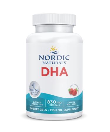 Nordic Naturals DHA 830mg Omega-3 Fish Oil with EPA and DHA Strawberry Flavor 90 Soft Capsules Lab Tested Soy Free Gluten Free Non-GMO