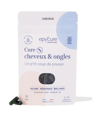 EPYCURE - Hair & Nail Treatment - Stimulates Growth Shine Improves Growth & Resistance - 93% Natural - Pea Shoot Vitamins B6 B9 B12 B5 B8 Zinc - 1 Month - Vegan - Made in France