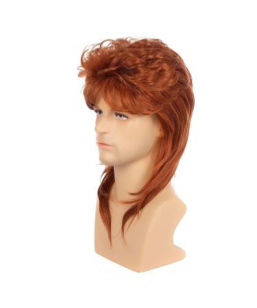 Men's Orange Curly Mullet Wig | 70s 80s Retro Punk Rocker Disco Costume | Synthetic Full Wig for Cosplay - Buy Online on GoSupps.com