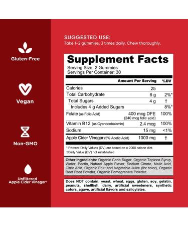 Goli Apple Cider Vinegar Gummy Vitamins - 30 ct | B9 & B12 | Gelatin-Free, Vegan, Non-GMO - Buy Online on GoSupps.com