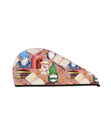 Gnomes Books Tea Cups Microfiber Hair Towel Soft Super Absorbent Hair Towel Wrap for Women Coral Velvet Quick Dry Hair Cap for Long Curly and Thick Hair
