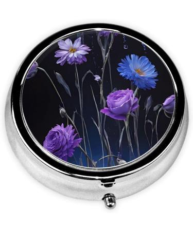 Purple Flower Round Pill Box - 3 Compartment Mini Portable Travel Medicine Organizer for Vitamins & Tablets - Buy Online on GoSupps.com