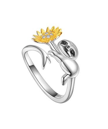 Cute Cat Necklace with Sparkling Zirconia Crystal Birthstone Pendant Necklace for Girls Womens White Gold Over 925 Sterling Silver Animal Necklace Birthstone Jewelry Sweet Present Girlfriend Sisters A Sloth Ring