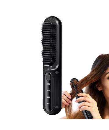 Brush Straightener USB Rechargeable Hair Straightening Ion Straightener Brush Portable Brush Straightener Hair Straightening Comb with 4 Temps Fast Heating for Travel Camping Ofice