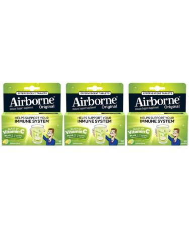 Airborne Lemon Lime Effervescent Tablets, 10 count - 1000mg of Vitamin C - Immune Support Supplement (Pack of 3)