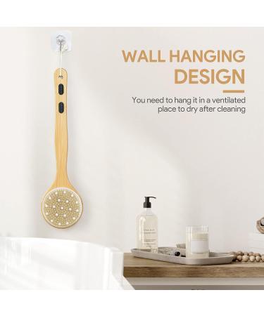 Dual-Sided Long Handle Shower Brush | Tukuos Back Scrubber with Soft and Stiff Bristles | Exfoliating Body Scrubber for Wet/Dry Bath - Buy Online on GoSupps.com