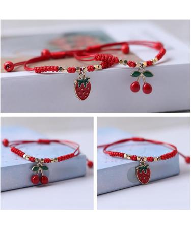 Oralgos Set: 2 Handmade Cute Bracelets with Elegant Strawberry & Cherry Pendants - Perfect Gift for Friends & Couples - Buy Online on GoSupps.com