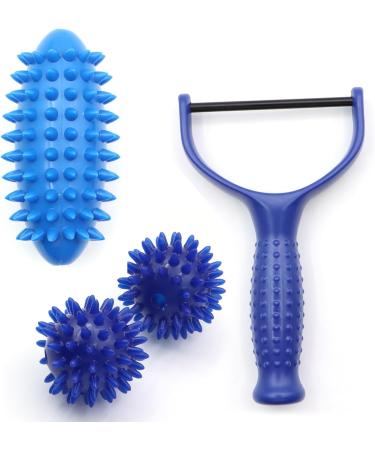 Interchangeable Hedgehog Ball Massage Rolls with Handles | Premium Foot Leg & Back Fascia Roller for Relaxation | Blue - Buy Online on GoSupps.com