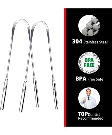Buy Tongue Scraper 2-Pack - Stainless Steel Tongue Cleaner for Fresh Breath | Travel Case Included - Perfect for Adults & Kids - Buy Online on GoSupps.com