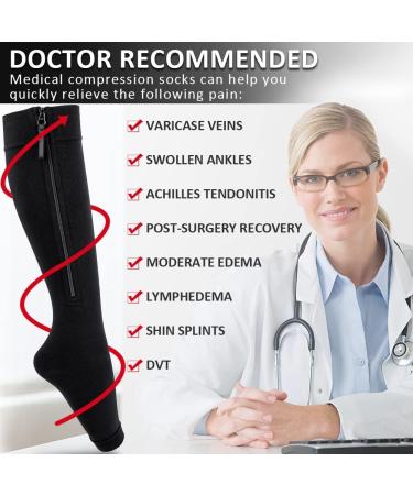 Ailaka Zipper Compression Socks 15-20 mmHg Knee High Support for Varicose Veins - Black (1 Pair) - Buy Online on GoSupps.com