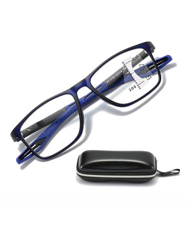 Progressive Multifocus Reading Glasses Men Ladies Anti Blue Light Multifocal with Readers Blue Light Blocking TR90 Eyeglasses For sports reading the newspaper working ( Color : Navy Blue Size : 1.