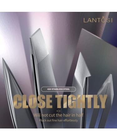 Lantosi Tweezers Set - Professional Stainless Steel Eyebrow and Lash Tweezers for Men and Women - Facial Hair, Ingrown Hair, Splinter Remover Tool Kit with Travel Case - Buy Online on GoSupps.com