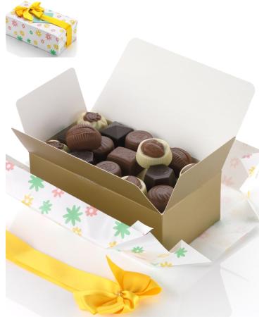 FRANCK ET OLIVIER Luxury Belgian praline box 250g gift wrapped with yellow ribbon. No preservatives. Premium quality Belgian chocolate.