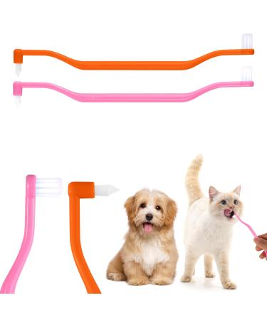 Laundry 2 pieces of cat toothbrushes double -sided cat tooth cleaning brush with a microba head and curved handle deep cleaning for kitten cat careful accessories (pink orange)
