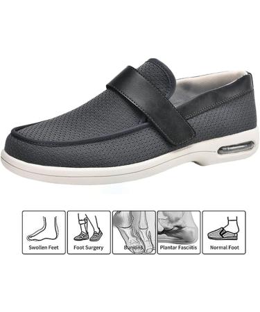 Men's Adjustable Diabetic Shoes - Arch Support Orthopedic Sneakers for Swollen Feet | Lightweight Air Cushion Walking Shoes for Elderly Edema Arthritis Fasciitis - Black Gray - Buy Online on GoSupps.com