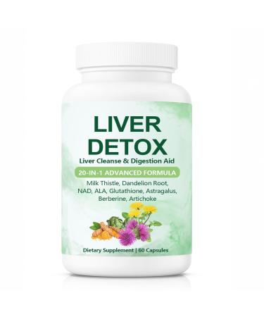 Nutrapure Liver Detox Capsules Nutrapure 20-in-1 Liver Detox Supplement with Milk Thistle Dandelion Root Turmeric Artichoke Leaf for Liver Cleanse & Digestion Aid Health - 60 Capsules (1)