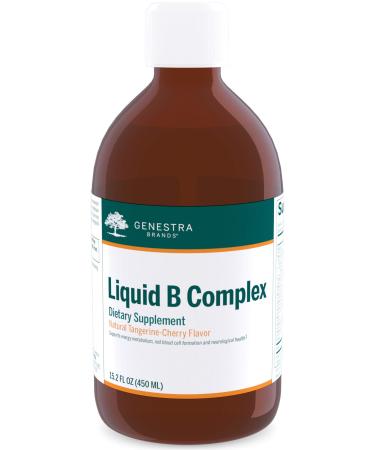 Genestra Brands Liquid B Complex | Broad Spectrum B-Vitamin Complex to Support Energy Metabolism Red Blood Cell Formation and Neurological Health | 15.2 fl. oz. | Natural Tangerine-Cherry Flavor