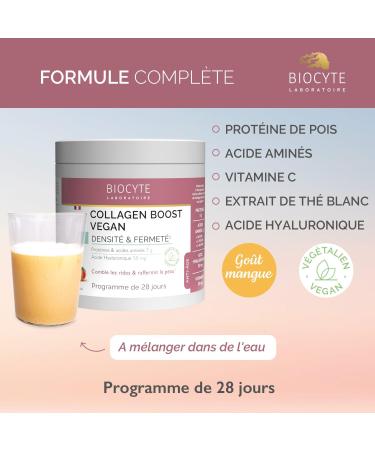 BIOCYTE Collagen Boost Vegan - Mango Flavor - Food Supplement Skin Density and Firmness Anti-Wrinkle - Pea Protein Amino Acids Hyaluronic Acid Vitamin C - 260 g - 28 days - Buy Online on GoSupps.com