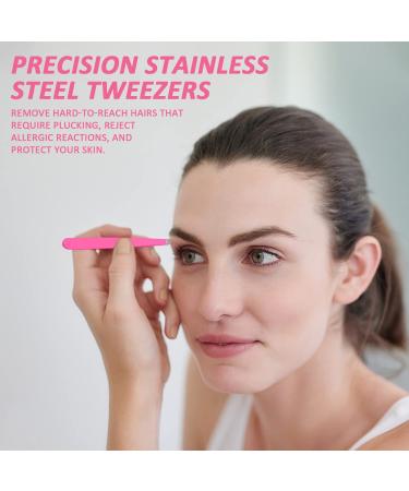 Professional 2-Part Eyebrow & Eyelash Tool Set - Pink Stainless Steel Clips for Hair Removal & Makeup - Buy Online on GoSupps.com