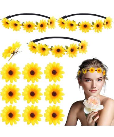 Oenothera 13 Pieces Daisy Headband Flower Crown Headband Flower Crown for Women Girls Wedding Festival Party Hair Headbands Accessories(Yellow)