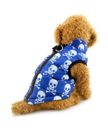 Pegasus winter coats for dogs Clothing for cats jacket chihuahua dachshund with dishes hoop d ring warm pet clothing down vest for puppy padded windproof cold weather blue skull m blue skulls