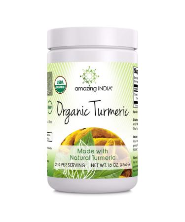 Amazing India USDA Certified Organic Turmeric Powder 16 Oz (1 Lb) Supplement | Non-GMO | Gluten Free | Made in USA