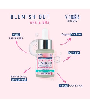 Victoria Beauty Blemish Out 20% Salicylic and Glycolic Acid Serum - AHA BHA Exfoliant Pore Minimizer Dark Spot Remover for Face with Tea Tree Oil and Zinc - For Oily Skin - 95% Natural Vegan - Buy Online on GoSupps.com