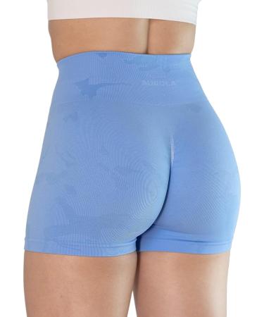 AUROLA Seamless Scrunch Workout Shorts for Women - Small Camo-Serenity Blue | Gym, Yoga, Running Active Short - Buy Online on GoSupps.com