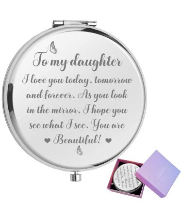 JCHCAMRY Travel Pocket Cosmetic Engraved Compact Makeup Mirror with Gift Box Daughter Gifts from Dad Mom for Birthday Mother's Day Christmas Valentine's Day Graduation Gifts