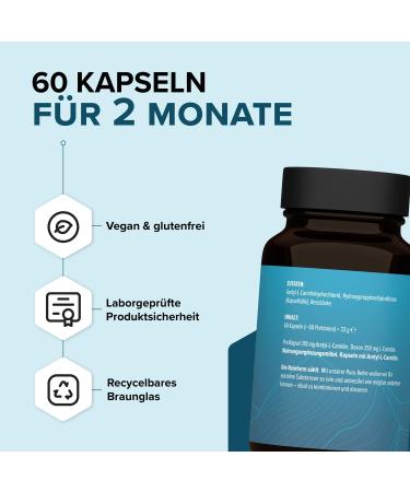 Edubily Nutrition Acetyl L-Carnitine Capsules - 250 mg Vegan Formula 60 Capsules - Pure Acetyl Carnitine Rice Filler - International Shipping Available - Buy Online on GoSupps.com