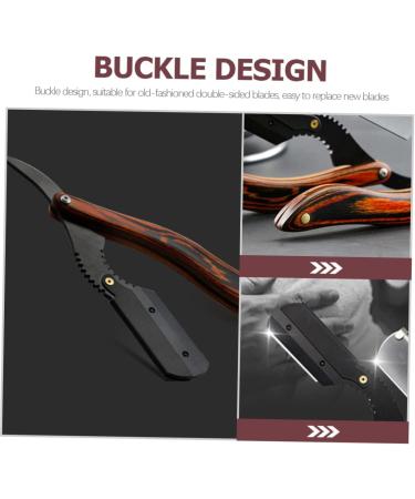 Frcolor Manual Razor & Facial Hair Scissors | Wooden Handle Hairdressing Scissors for Men | Stainless Steel Grooming Tool - 16x3.3x1.2cm - Buy Online on GoSupps.com