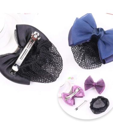 Bowknot Snood Net Barrette Hair Clip Bow Bun Cover Elastic Women Lady Hair Accessories Decor (Dark Blue) - Buy Online on GoSupps.com