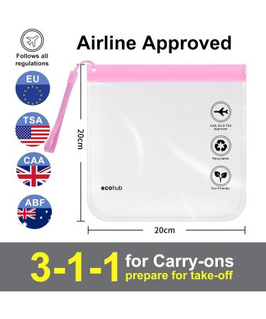 2 Pack ECOHUB Airport Security Liquids Bags - Clear Travel Toiletry Bag with Strap and Carrying Handle - TSA Approved Pink EVA Zip Lock Bags for Women and Men - Buy Online on GoSupps.com