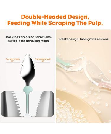 PLABBDPL 2Pcs Baby Fruit Double Head Scraping Spoon | Stainless Steel & Silicone Soft Spoon for Easy Feeding - Buy Online on GoSupps.com