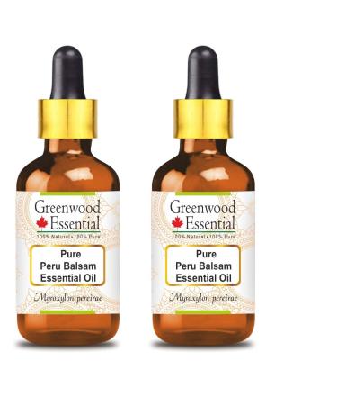 Greenwood Essential Pure Peru Balsam Essential Oil (Myroxylon pereirae) with Glass Dropper Steam Distilled (Pack of Two) 100ml X 2 (6.76 oz) 100ml x 2(6.76) with Glass Dropper