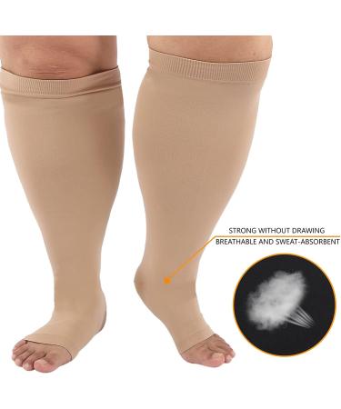 Toe-Free Compression Stockings - Oversize 4-7XL Wide Calf Unisex Knee-High 20-30 mmHg Support Socks - Soft & Comfortable Beige - Buy Online on GoSupps.com