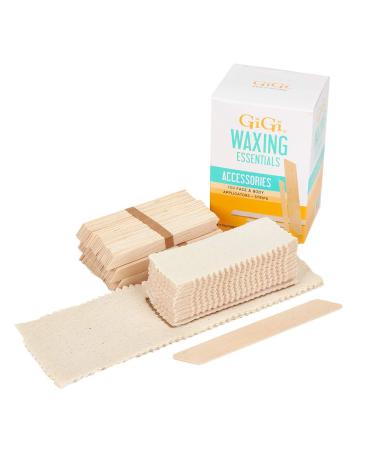 GIGI Waxing Essentials Kit | Face & Body Hair Waxing & Hair Removal | 100 Wax Applicators and 100 Natural Muslin Epilating Strips 1 Count (Pack of 1) Waxing Applicators & Muslin Strips