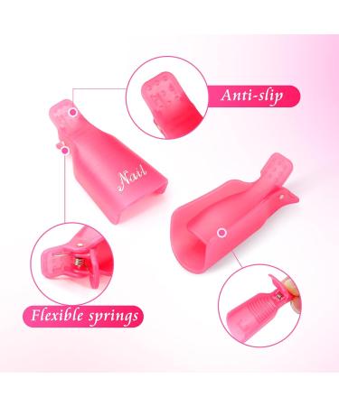 Qufiiry 10 Pcs Nail Soak Off Clips - Pink Nail Polish Remover for Finger UV Gel Polish Removal | Includes 2 Cuticle Pushers - Buy Online on GoSupps.com