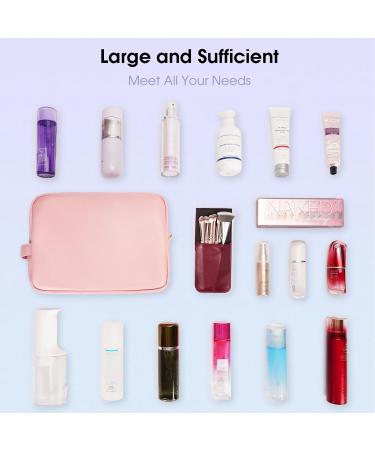 Wandering Nature Large Travel Makeup Bag - Eco Vegan Leather Pink with Handle and Pockets - Buy Online on GoSupps.com
